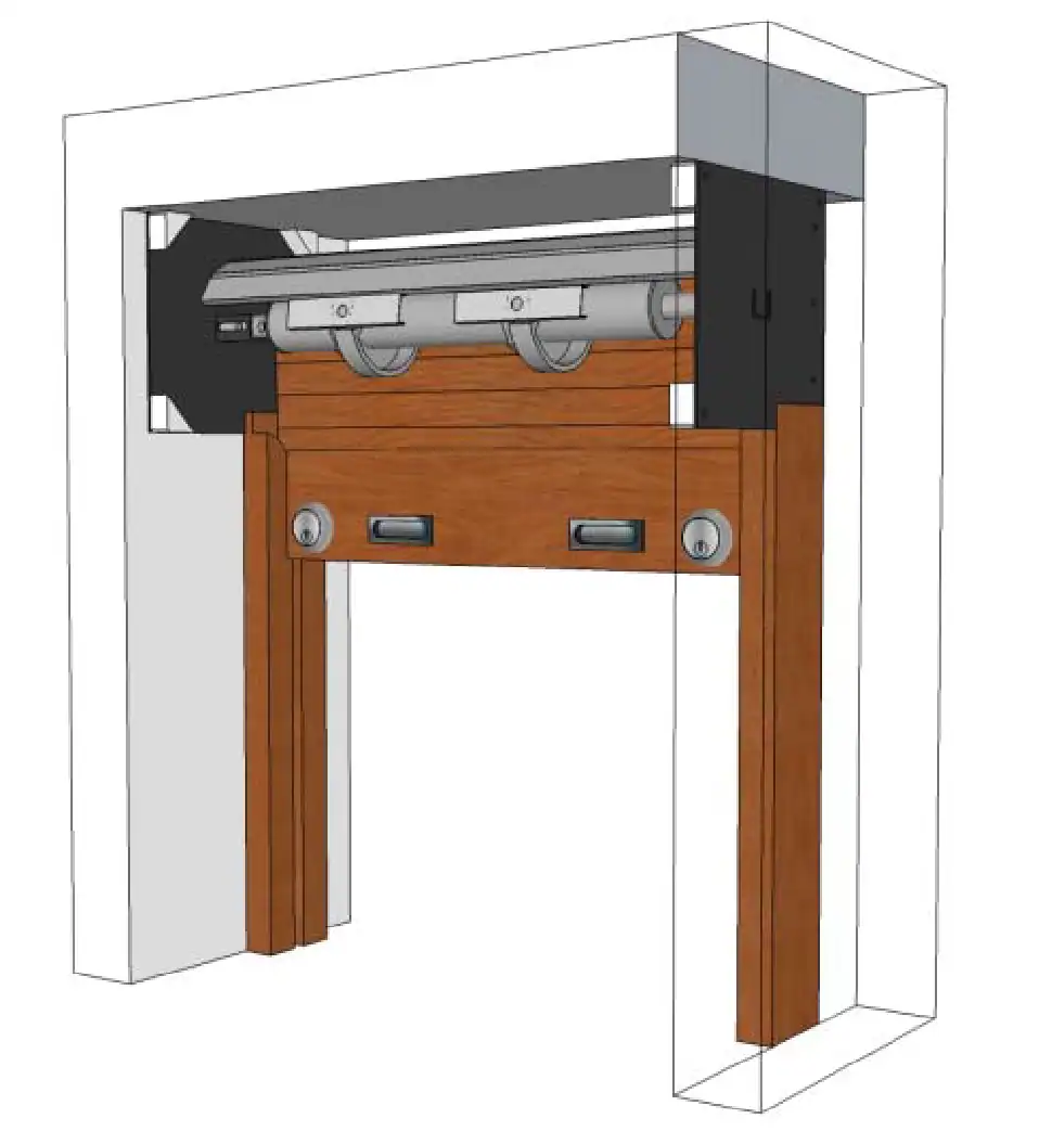 Commercial door operator system with motor and control panel.